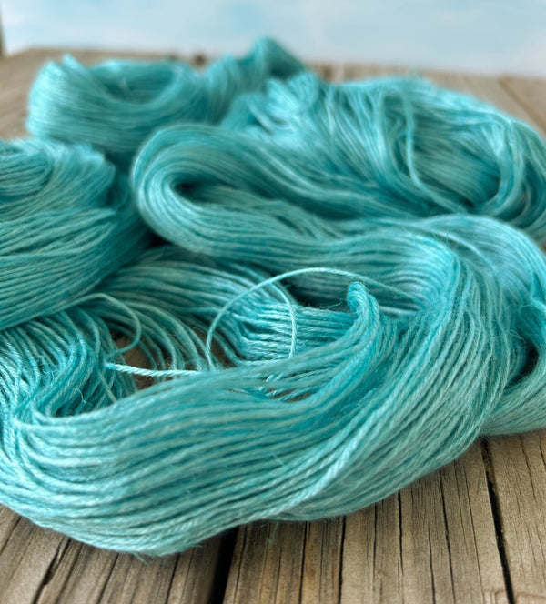 Sea Glass, Light Teal Bamboo Linen Treasures Yarn, Fingering Weight Yarn
