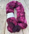 Burgundy Wine Targhee Wool Combed Top, hand dyed luxury spinning fiber, non super wash wool