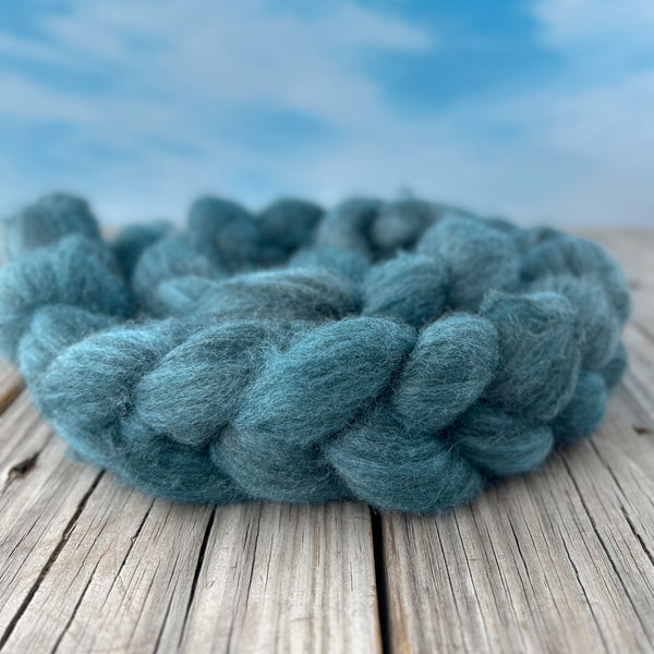 Spruce Green Teal Polwarth Wool Yak Combed Top, hand dyed luxury spinning fiber, non super wash wool