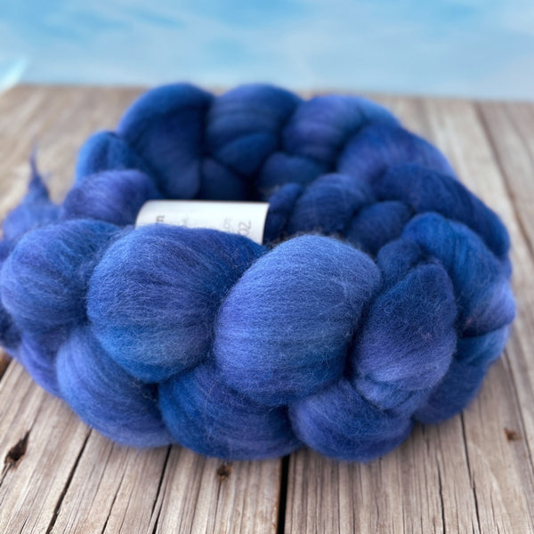 Royal Blue Targhee Wool Combed Top, hand dyed luxury spinning fiber, non super wash wool