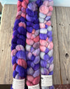 Pink Purple Gray Targhee Wool Combed Top, hand dyed luxury spinning fiber, non super wash wool