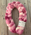 Pink Targhee Wool Combed Top, hand dyed luxury spinning fiber, non super wash wool