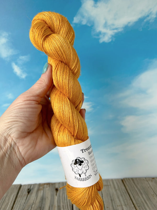 Sailing in the Sunshine, yellow Bamboo Linen Treasures Yarn, Fingering Weight Yarn