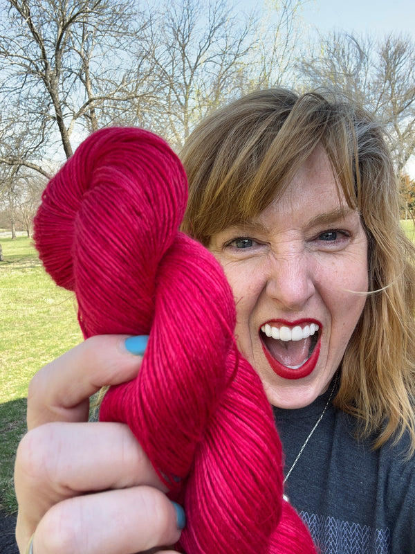 Swift Tides, Red Fuchsia Bamboo Linen Treasures Yarn, Fingering Weight Yarn