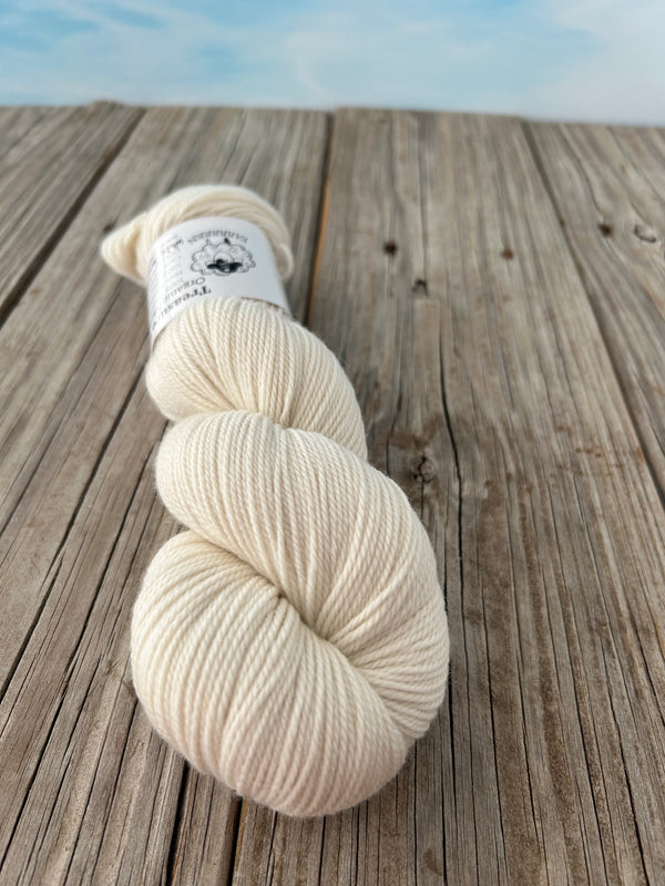 White Sand Beaches, Organic Merino Sport Treasures Yarn, cream ecru undyed natural yarn