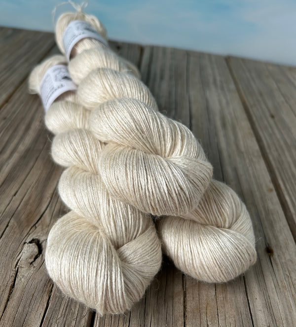 White Sand Beaches, cream off white Bamboo Linen Treasures Yarn, Fingering Weight Yarn