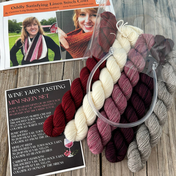Wine Yarn Tasting Mini Skein Set Cowl Kit, Sock Yarn Miniskeins