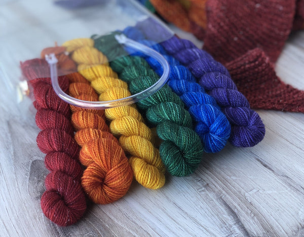 Rainbow Shawl Knitting Kit, Gradient Sock Yarn Mini Skein Set