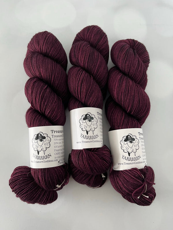 Song of the Sirens, Treasured Yak Toes Sock Yarn, magenta wine yarn