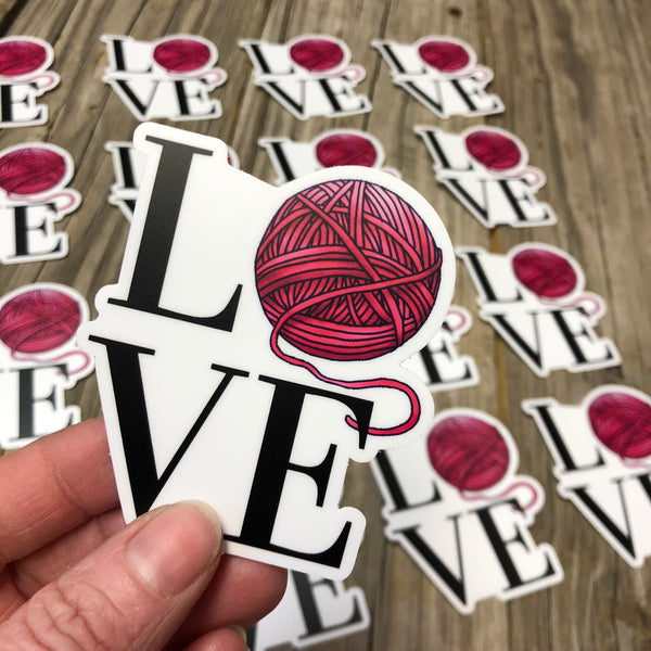 Yarn Ball Love Vinyl Stickers, Pink, Blue or Orange