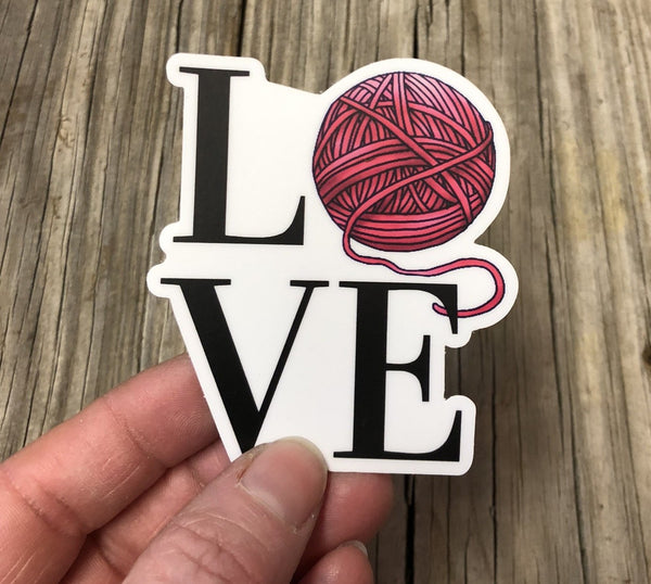 Yarn Ball Love Vinyl Stickers, Pink, Blue or Orange