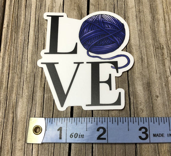 Yarn Ball Love Vinyl Stickers, Pink, Blue or Orange