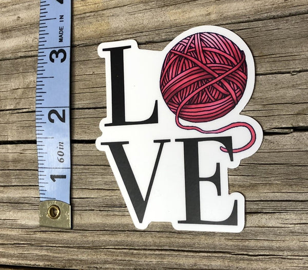 Yarn Ball Love Vinyl Stickers, Pink, Blue or Orange