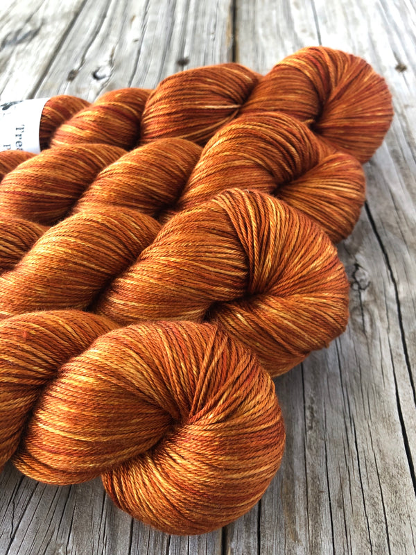 Copper Cove, Rust Copper Orange, Pure Silk Riches Yarn, Fingering Weight Yarn
