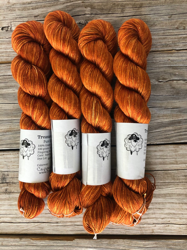 Copper Cove, Rust Copper Orange, Pure Silk Riches Yarn, Fingering Weight Yarn