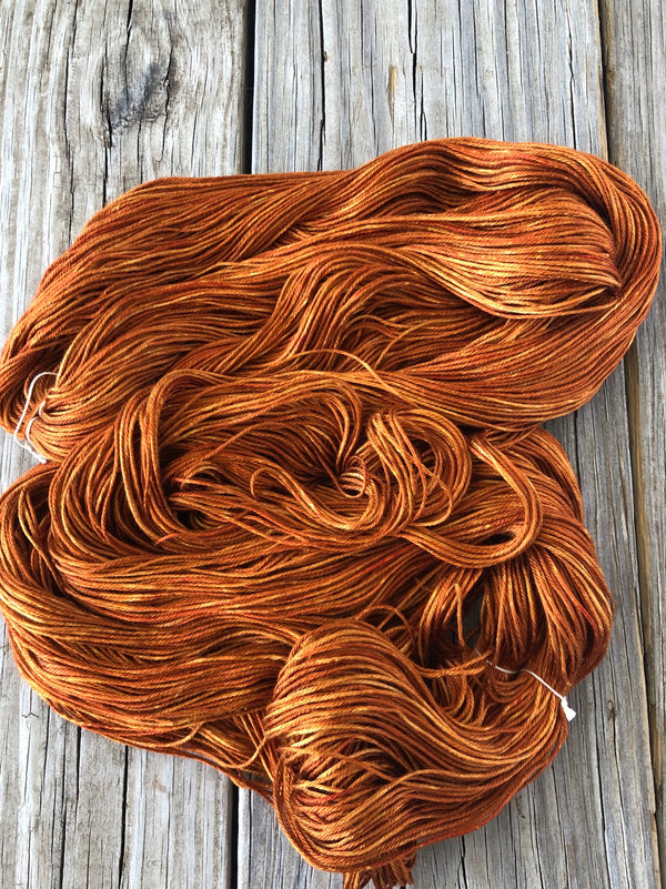 Copper Cove, Rust Copper Orange, Pure Silk Riches Yarn, Fingering Weight Yarn