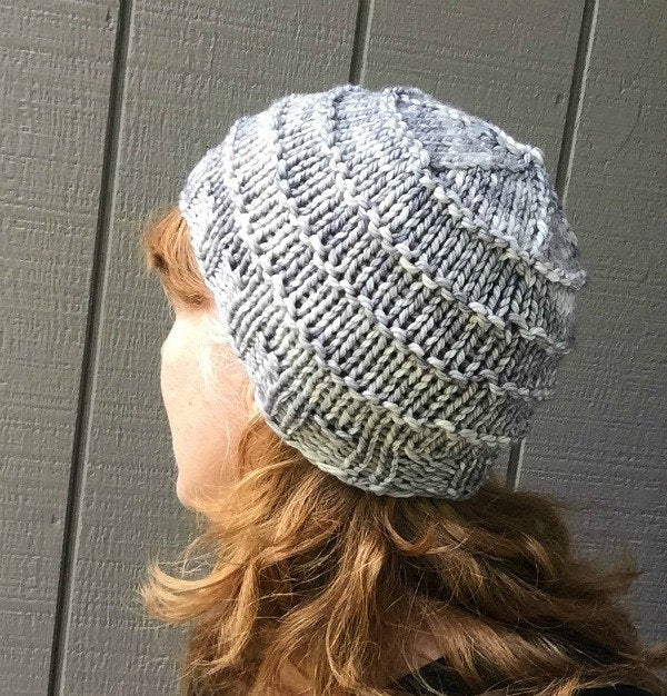 One Skein Hat Knitting Pattern Treasured Warmth Hat bulky yarn worsted weight yarn Simple Knitting Pattern burgandy red silver gray PDF