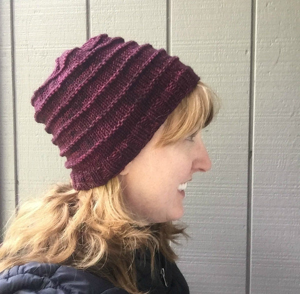 One Skein Hat Knitting Pattern Treasured Warmth Hat bulky yarn worsted weight yarn Simple Knitting Pattern burgandy red silver gray PDF