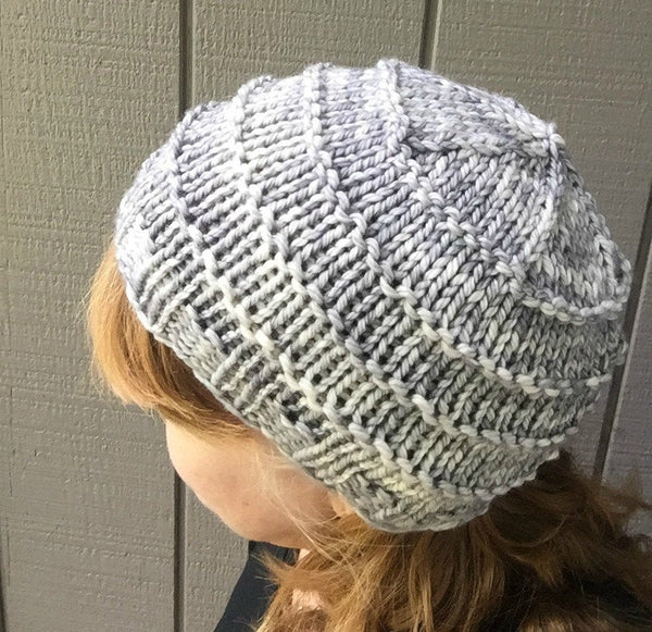 One Skein Hat Knitting Pattern Treasured Warmth Hat bulky yarn worsted weight yarn Simple Knitting Pattern burgandy red silver gray PDF