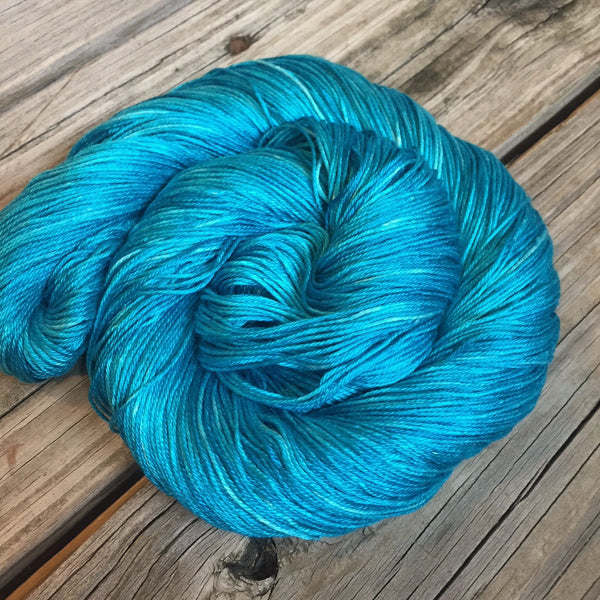 Hand Dyed Silk Yarn, turquoise teal, Mermaid's Curse, fingering weight yarn, mulberry silk