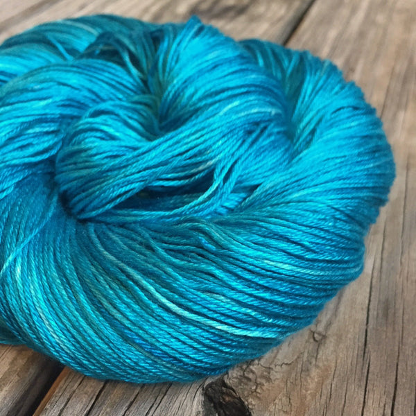 Hand Dyed Silk Yarn, turquoise teal, Mermaid's Curse, fingering weight yarn, mulberry silk