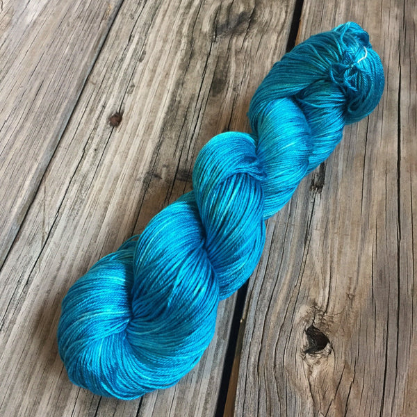Hand Dyed Silk Yarn, turquoise teal, Mermaid's Curse, fingering weight yarn, mulberry silk