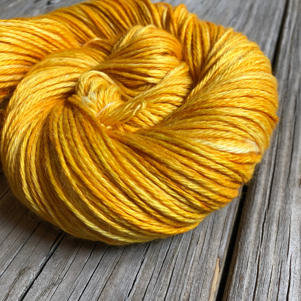 goldenrod yellow cashmere silk alpaca yarn, Hand Dyed DK Yarn, Poseidon's Trident, Treasured DK Luxe