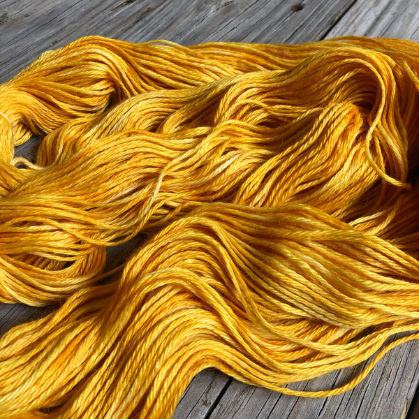goldenrod yellow cashmere silk alpaca yarn, Hand Dyed DK Yarn, Poseidon's Trident, Treasured DK Luxe