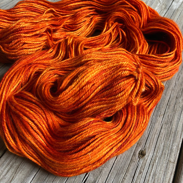 firey orange cashmere silk alpaca yarn, Hand Dyed DK Yarn, Lusty Wench, Treasured DK Luxe