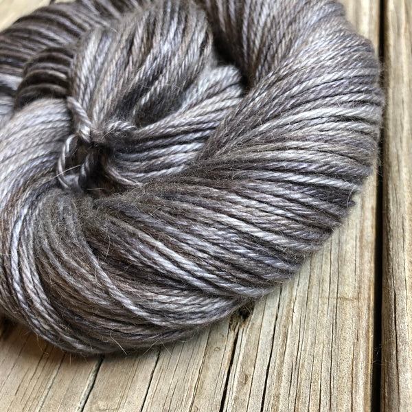 charcoal gray cashmere silk alpaca, Hand Dyed Yarn, Ghost Ship, Treasured DK Luxe