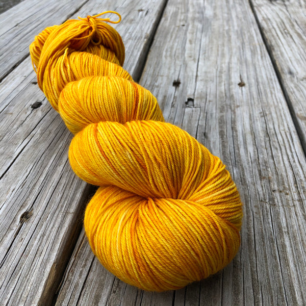 Hand Dyed Sock Yarn, Goldenrod Yellow, Poseidon’s Trident, Treasured Toes Sock Yarn