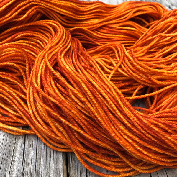 orange Hand Dyed Worsted Weight Yarn, Lusty Wench, Treasured Warmth