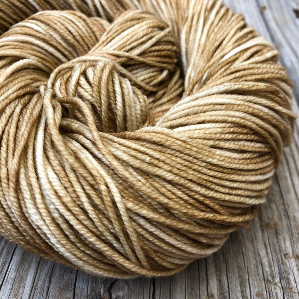 tan Hand Dyed Worsted Weight Yarn, Sandy Beach, Treasured Warmth