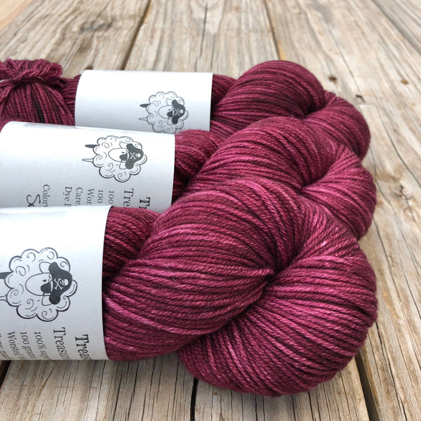 wine magenta Hand Dyed Worsted Weight Yarn, Song of the Sirens, Treasured Warmth