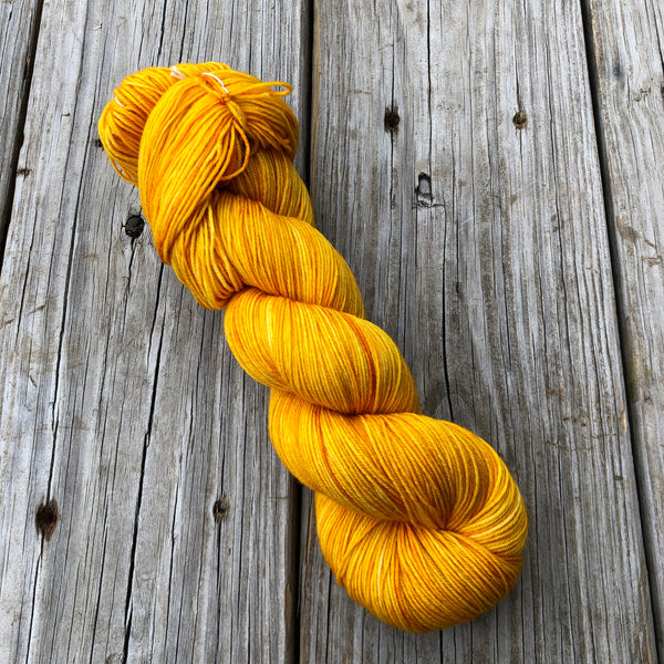 Hand Dyed Sock Yarn, Goldenrod Yellow, Poseidon’s Trident, Treasured Toes Sock Yarn