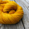 Hand Dyed Sock Yarn, Goldenrod Yellow, Poseidon’s Trident, Treasured Toes Sock Yarn