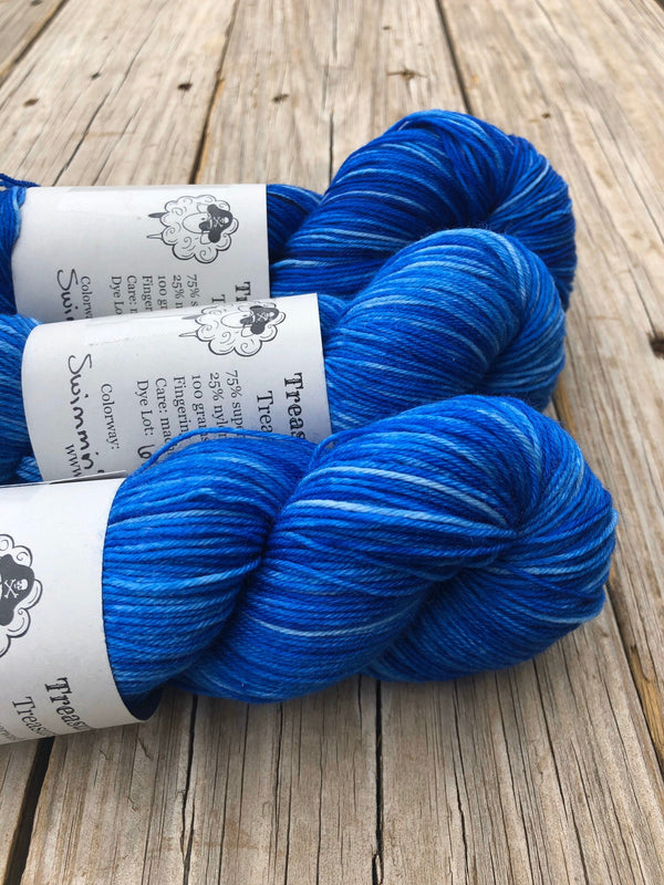 Hand Dyed Sock Yarn, Royal Blue, Swimmin with the Fishes, Treasured Toes