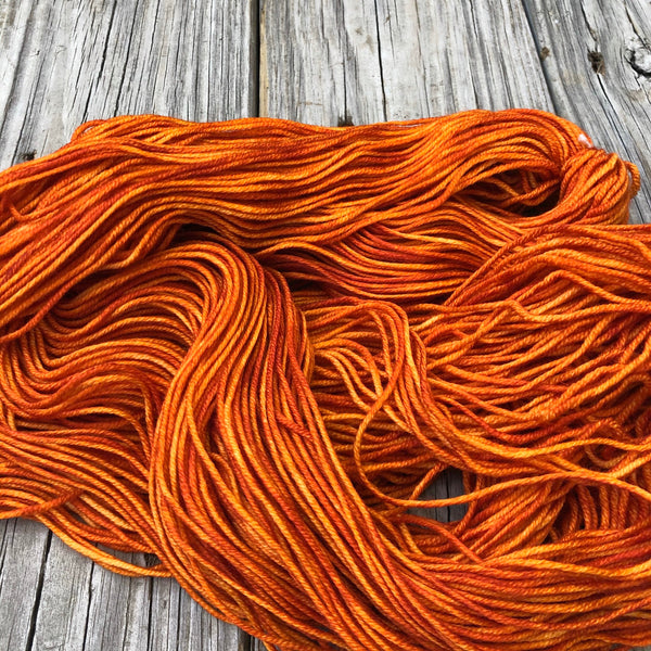 orange Hand Dyed Worsted Weight Yarn, Lusty Wench, Treasured Warmth