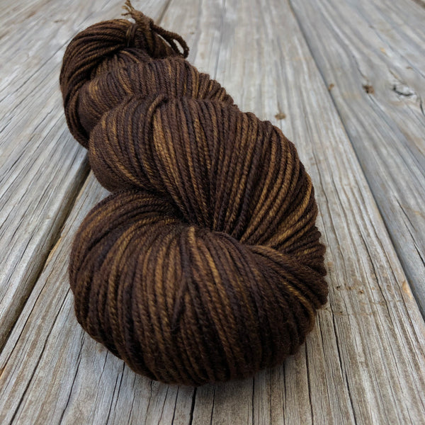 chocolate brown Hand Dyed Worsted Weight Yarn, Walk the Plank, Treasured Warmth