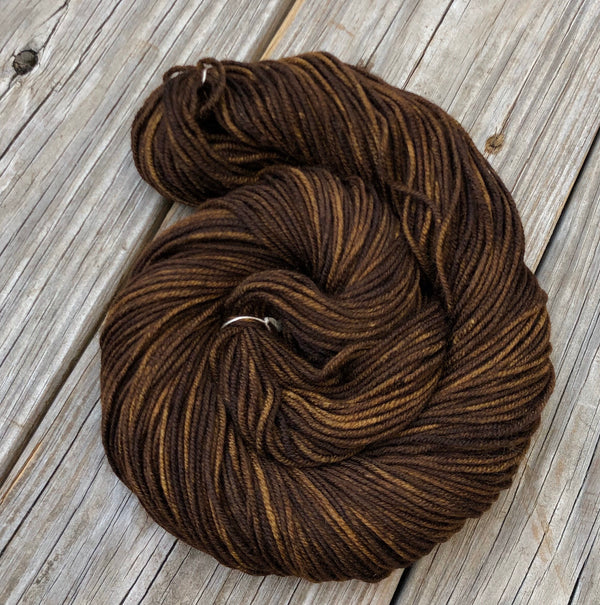 chocolate brown Hand Dyed Worsted Weight Yarn, Walk the Plank, Treasured Warmth