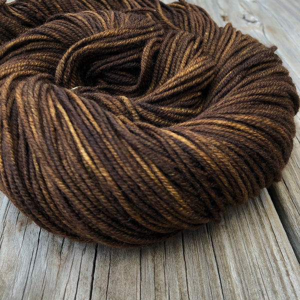 chocolate brown Hand Dyed Worsted Weight Yarn, Walk the Plank, Treasured Warmth