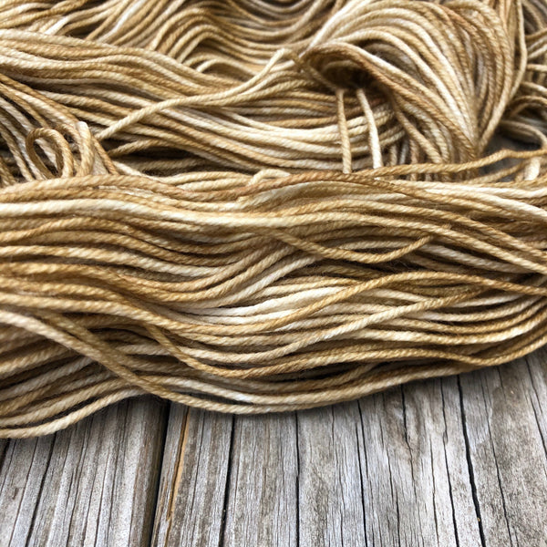 tan Hand Dyed Worsted Weight Yarn, Sandy Beach, Treasured Warmth