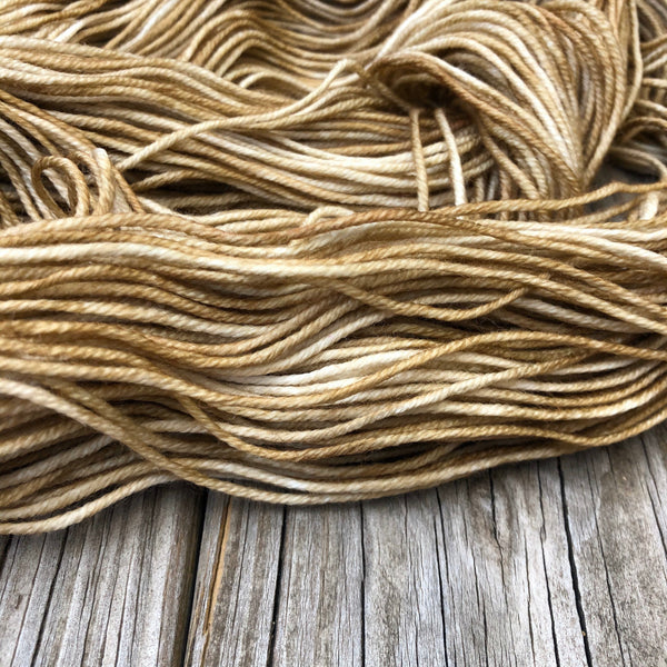 tan Hand Dyed Worsted Weight Yarn, Sandy Beach, Treasured Warmth