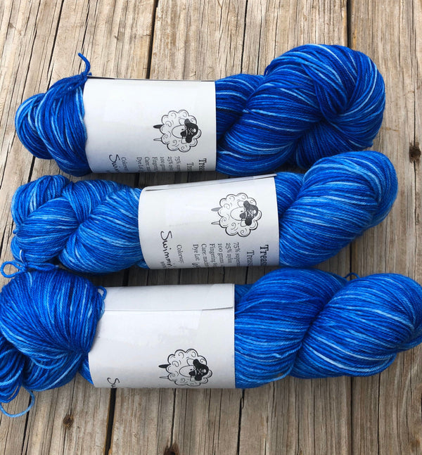 Hand Dyed Sock Yarn, Royal Blue, Swimmin with the Fishes, Treasured Toes