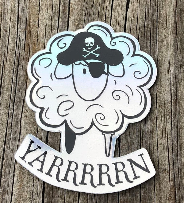 Pirate Sheep Sticker, Yarn Pirate Sticker, Yarn Sticker, Holographic Vinyl Sticker, Knitting Sticker, Crochet Sticker, Laptop Decal