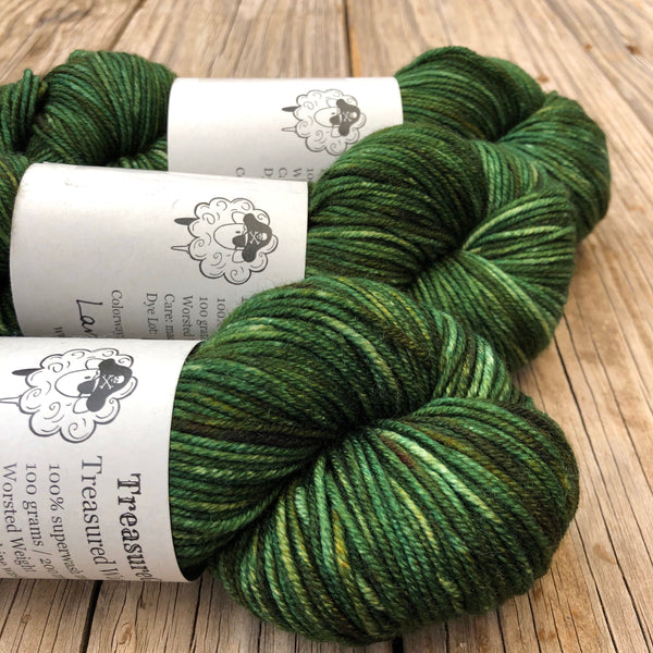 forest green Hand Dyed Worsted Weight Yarn, Land Ho! Treasured Warmth