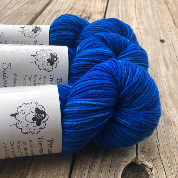 royal blue Hand Dyed Worsted Weight Yarn, Swimmin with the Fishes, Treasured Warmth