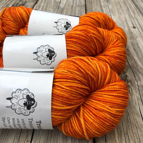 orange Hand Dyed Worsted Weight Yarn, Lusty Wench, Treasured Warmth