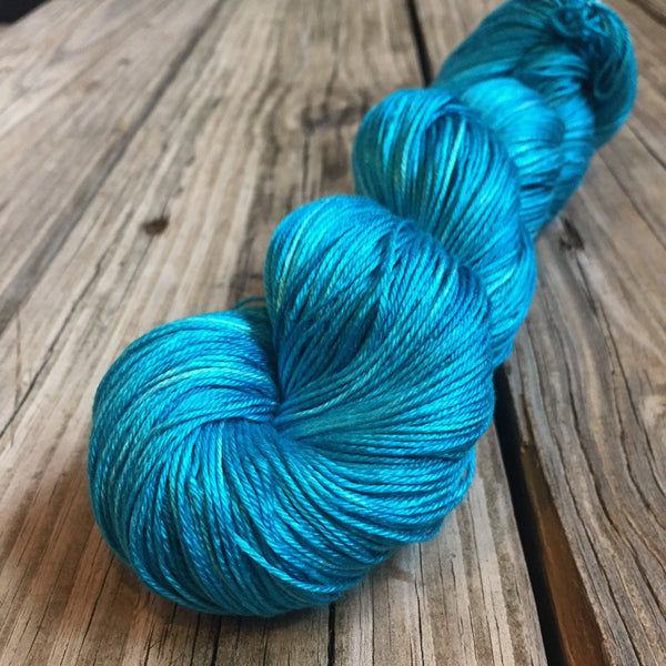Hand Dyed Silk Yarn, turquoise teal, Mermaid's Curse, fingering weight yarn, mulberry silk