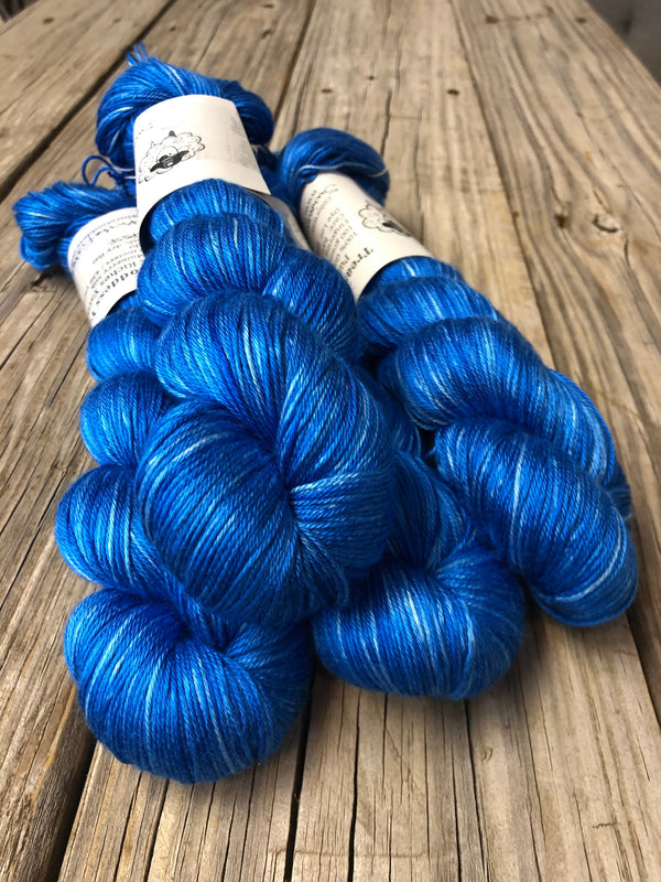 Pure Silk Yarn, sapphire blue, fingering weight yarn, Swimmin’ with the Fishes